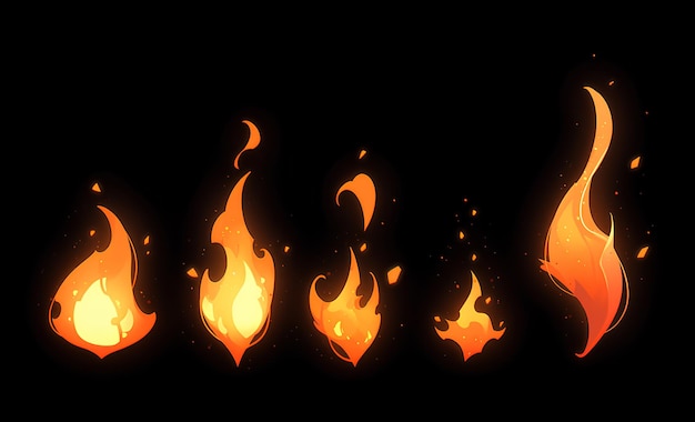 Cartoon Set of fire sparkle on black background