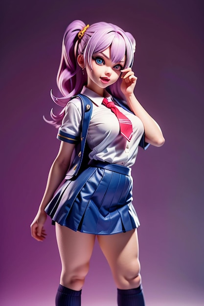 만화 모양의 캐릭터 젊고 아름다운 소녀 모델 3D 렌더링된 인형 인형 애니메이션 수제