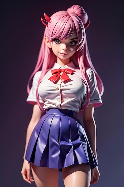 만화 모양의 캐릭터 젊고 아름다운 소녀 모델 3D 렌더링된 인형 인형 애니메이션 수제