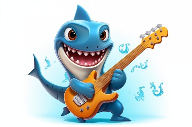 A Cartoon Shark playing guitar on white background illustration