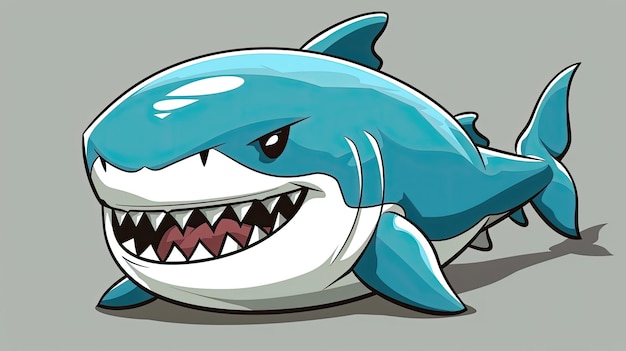 A cartoon shark with its mouth wide open and teeth showing