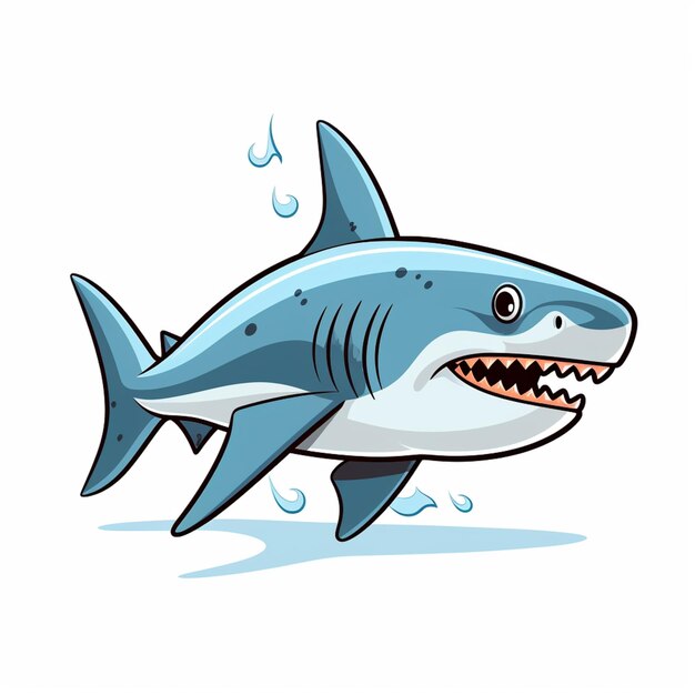 Foto squalo dei cartoni animati con la bocca aperta e i denti nell'acqua generativo ai