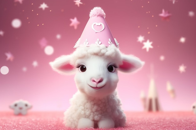 Cartoon sheep celebrates Eid Adha or birthday with a smile