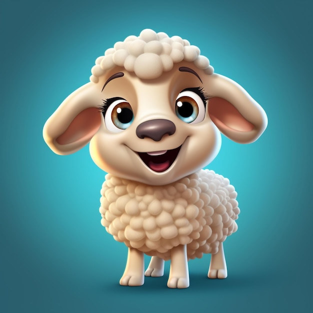 Cartoon sheep with big eyes and a smile on a blue background generative ai
