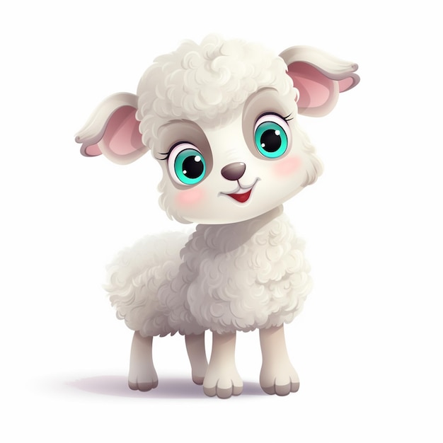 Cartoon sheep with big eyes and a white coat generative ai