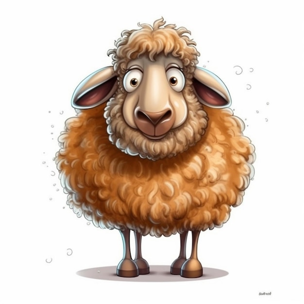 Cartoon sheep with a funny face and a long wool coat generative ai