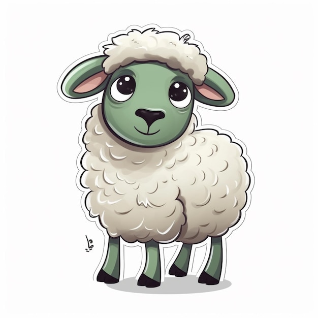 Cartoon sheep with a white face and a green body generative ai