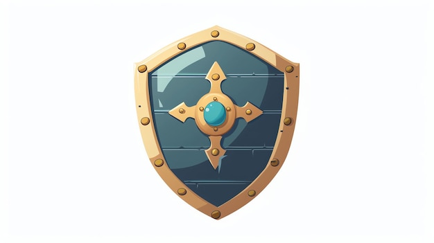 カートゥーンの盾は中央に青い宝石が描かれています盾は金属でできており金色のがありますまたりもあります
