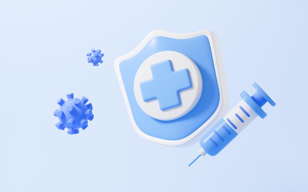 Карикатурный щит с перекрестной защитой от болезней, лекарственной терапией и концепцией профилактики эпидемий 3D рендеринг Цифровой рисунок