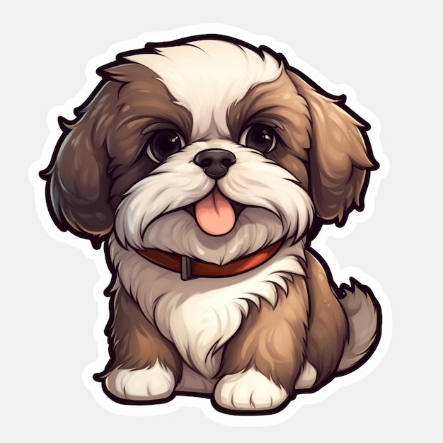 cartoon shih tzu dog sitting down with tongue sticking out generative ai