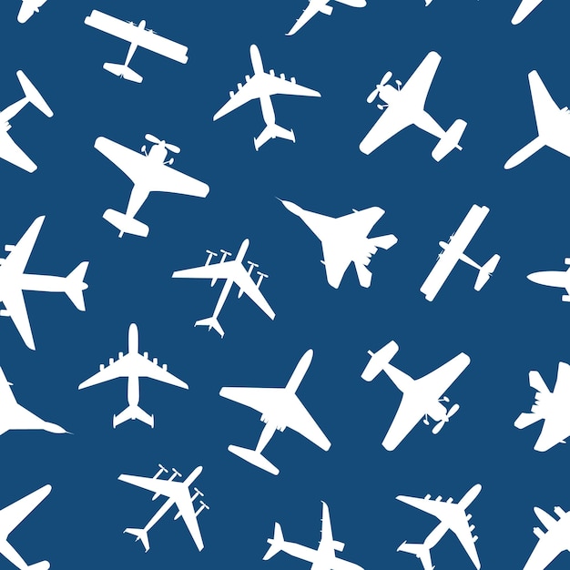 Photo cartoon silhouette airplane seamless pattern background different types travel concept element flat design style vector illustration of jet or plane