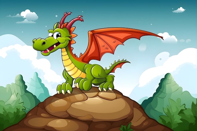 Cartoon simple dragon illustration on colorful background