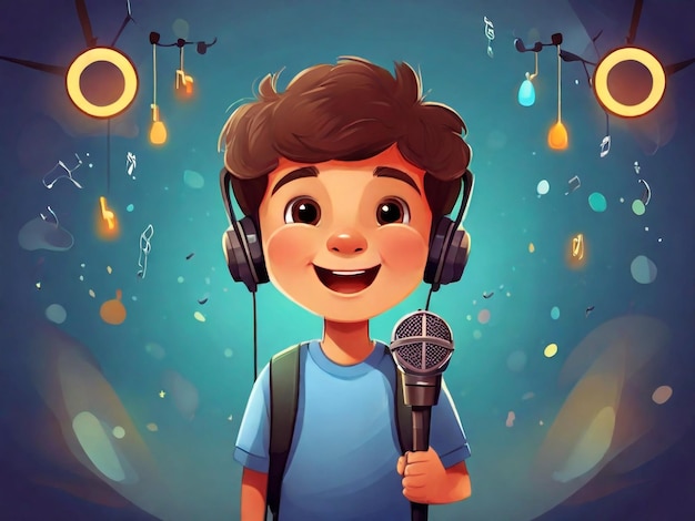 Cartoon singing happily while holding the mic