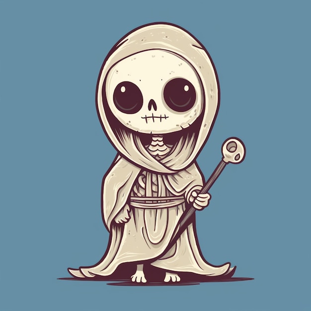 Photo a cartoon skeleton dressed in a robe holding a scythe generative ai