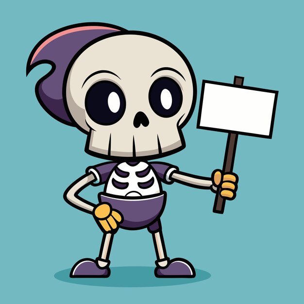 Photo cartoon skeleton holding blank sign