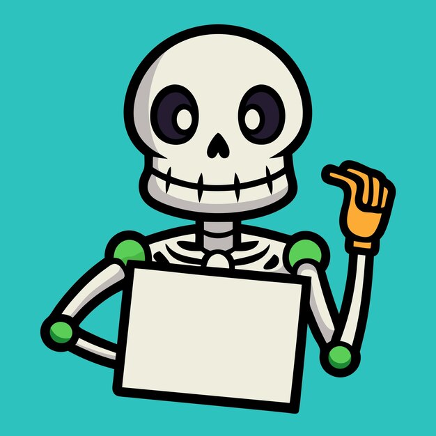 Photo cartoon skeleton holding blank sign