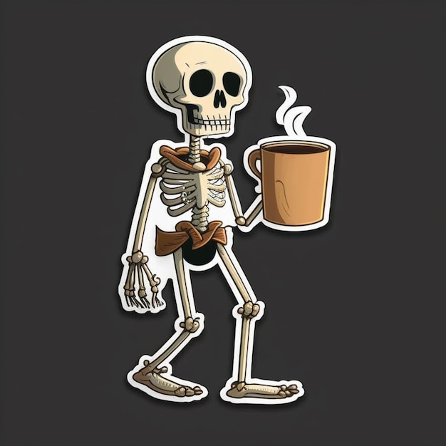 a cartoon skeleton holding a cup of coffee and a cigarette generative ai