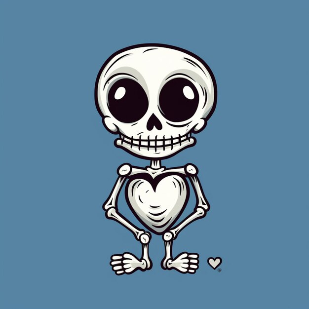 Cartoon skeleton holding a heart with both hands generative ai