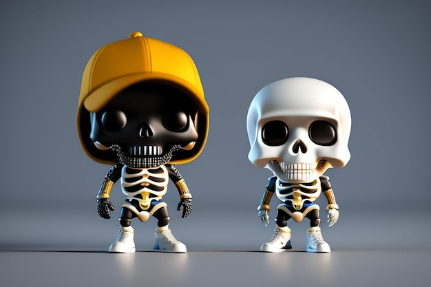 A cartoon of a skeleton and a skull