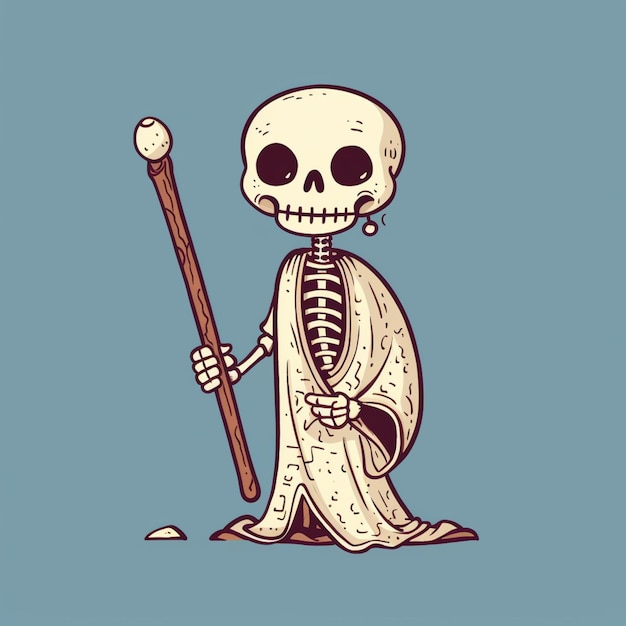 a cartoon skeleton with a staff and a skull head generative ai