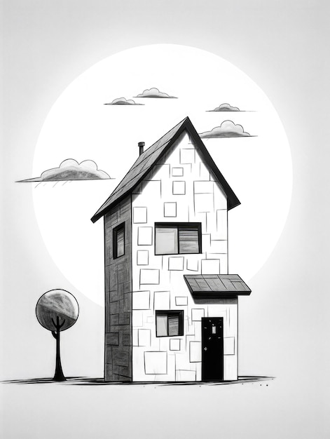 Cartoon sketch of a house isolated with copyspace