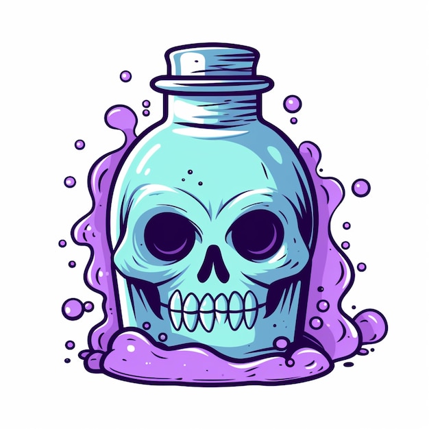 Photo a cartoon skull in a bottle with liquid generative ai