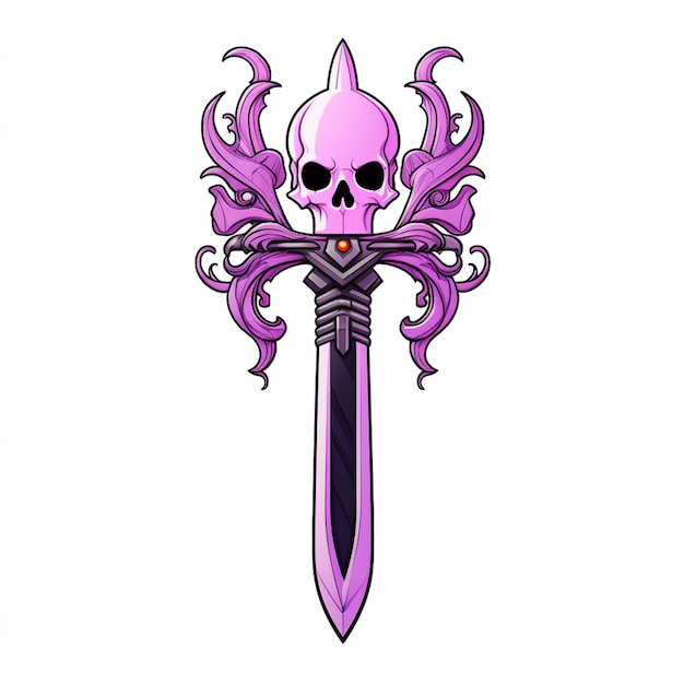 Photo a cartoon skull and sword with purple hair on a white background generative ai
