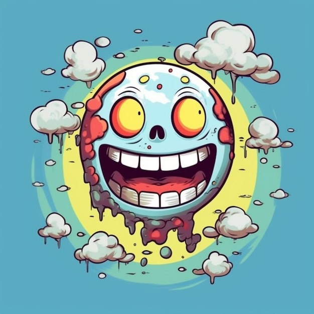 Photo a cartoon skull with a big smile and a cloud background generative ai