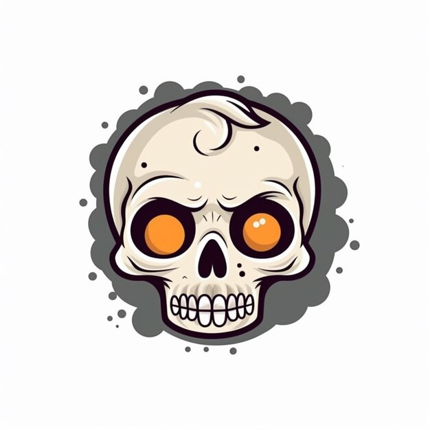 a cartoon skull with orange eyes and a spooky face generative ai