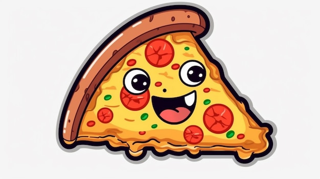 A cartoon of a slice of pizza with a smiling face and a smiling face.