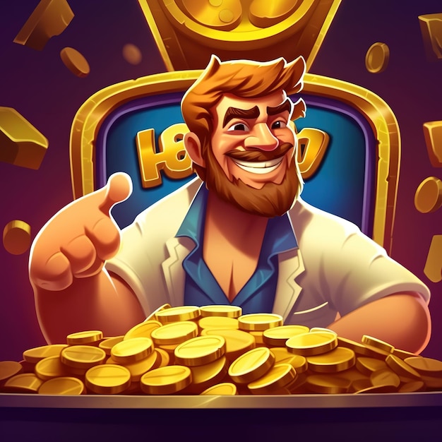 Cartoon slot machine with money Illustration for casino games