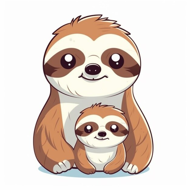 a cartoon sloth and her baby sitting on the ground generative ai