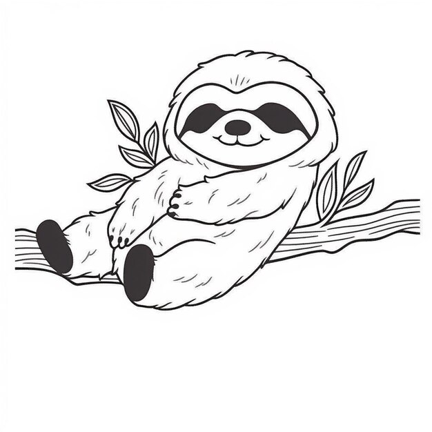 Photo a cartoon sloth sitting on a branch with leaves generative ai