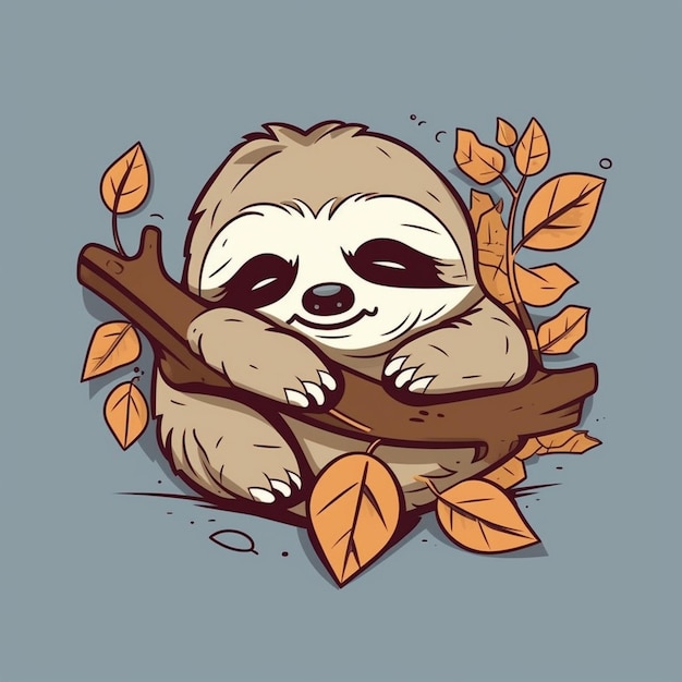 A cartoon sloth that is sleeping on a branch