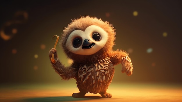 A cartoon sloth with a toothy nose is holding a toothy toy.