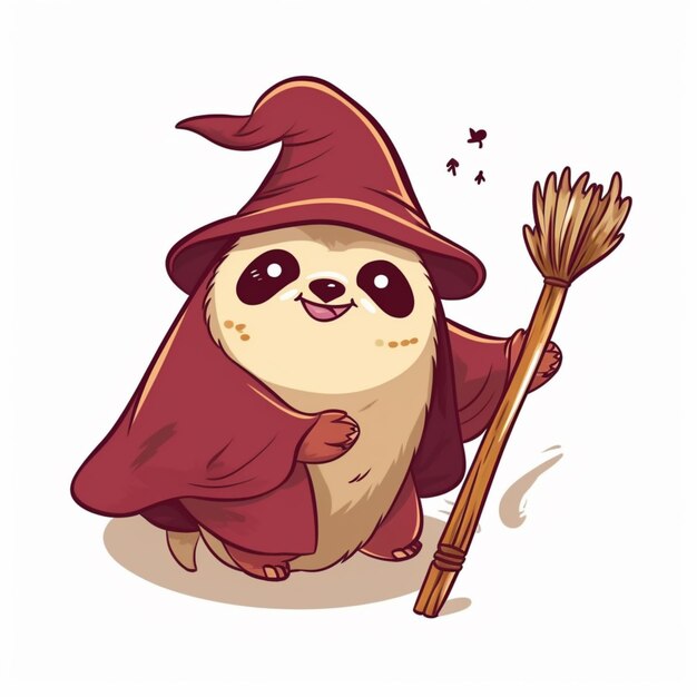 cartoon slotty slotty dressed as a wizard with a broom generative ai