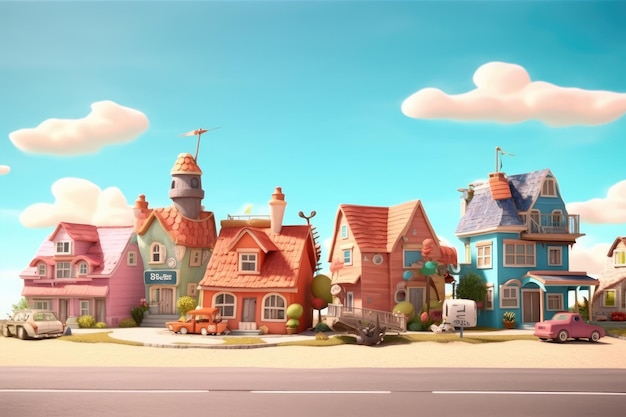 Photo cartoon small town 3d animation style