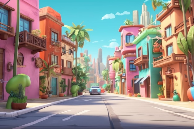 Cartoon Small Town 3D Animation Style