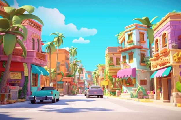 Cartoon Small Town 3D Animation Style