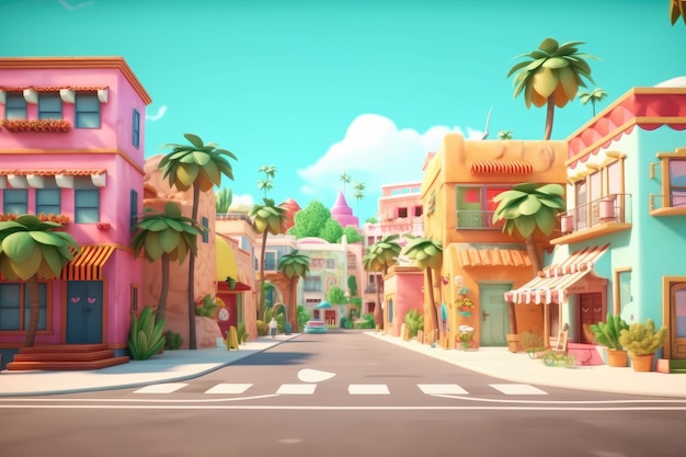 Cartoon Small Town 3D Animation Style