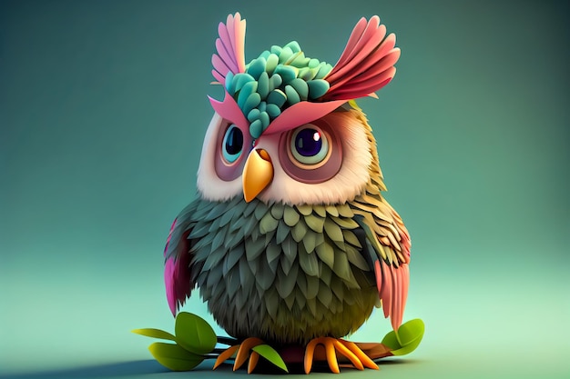 Cartoon smart owl closeup Generative AI