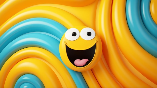 A cartoon smiley face on a blue and yellow background