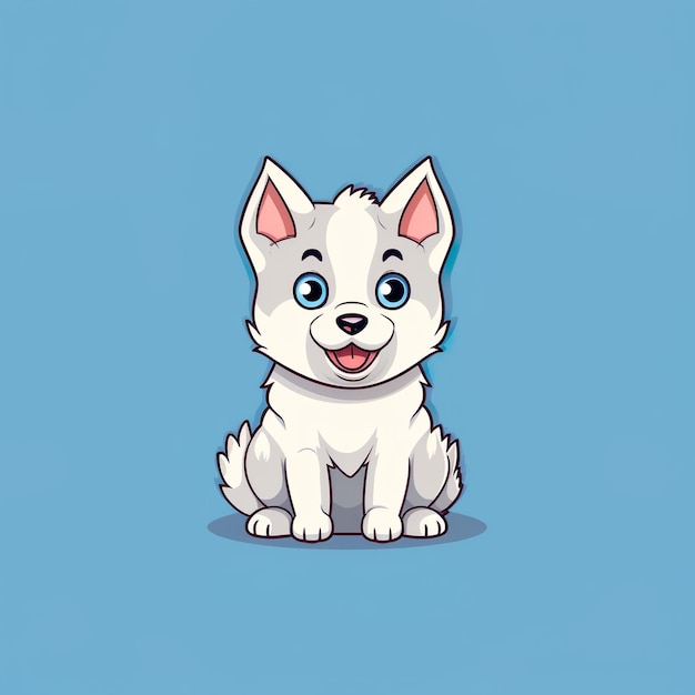 A cartoon of a smiling husky dog with a blue background Ai generated