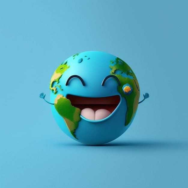 A cartoon of a smiling planet with a blue background