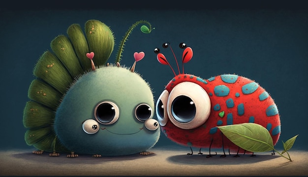 A cartoon of a snail and a bug