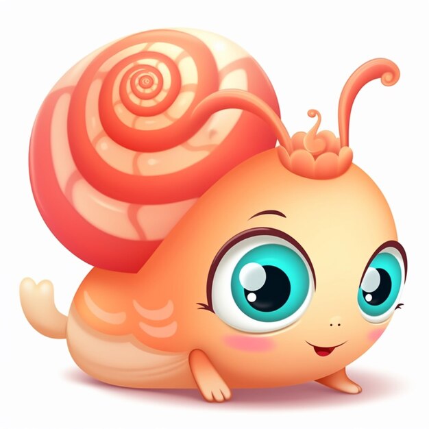 Photo cartoon snail with big eyes and a big shell on its back generative ai