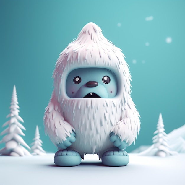 Photo a cartoon of a snow monster with a blue background.