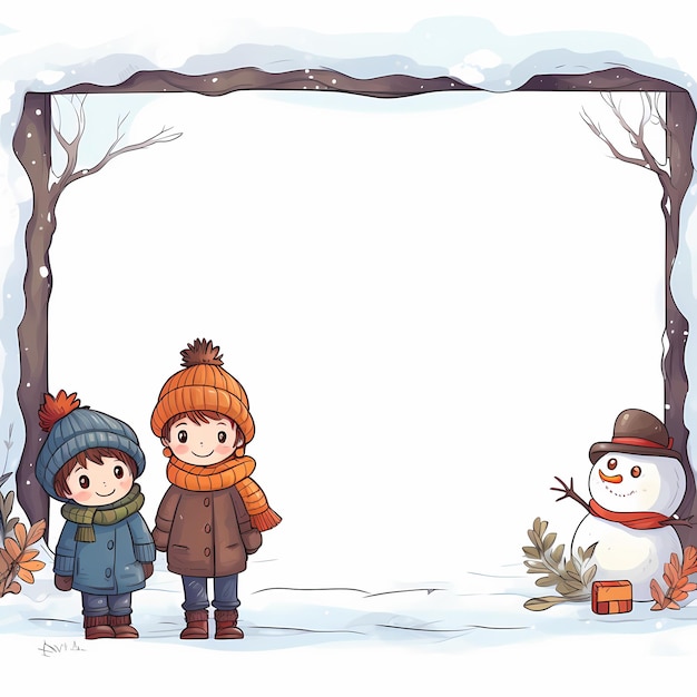 Photo cartoon snow winter frame border illustration