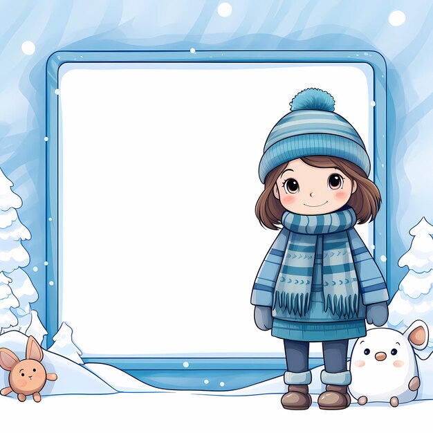 Photo cartoon snow winter frame border illustration