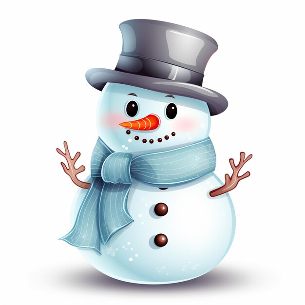 мультфильмный снежный человек с верхней шляпой и шарфом на генеративном аи